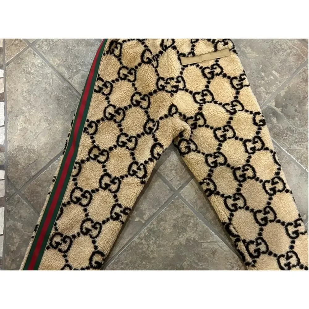 Men's Gucci GG jacquard wool blend fleece jogging pants size large made in Italy